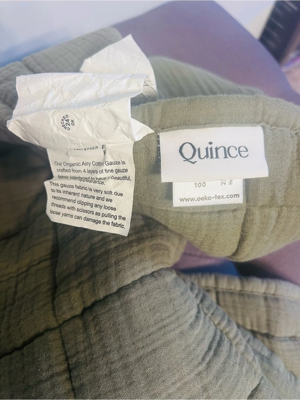 NWT Quince Olive Green Organic Cotton Gauze Box Quilt!